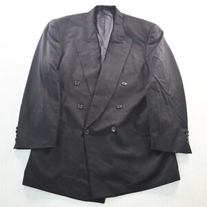 Vtg Norman‎ Hilton 46L Black Striped Double Breasted Blazer Jacket Sport Coat